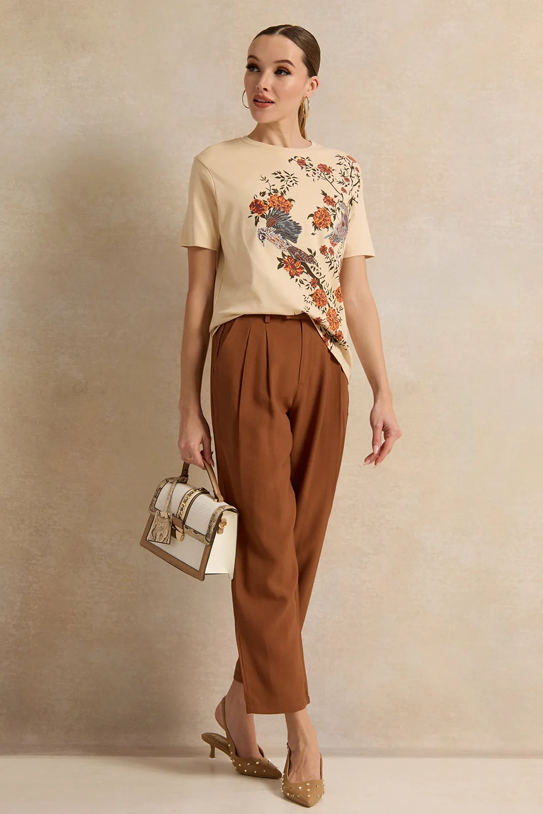 Women Beige Embroidered T-Shirt sold by Redtag product image thumbnail 2