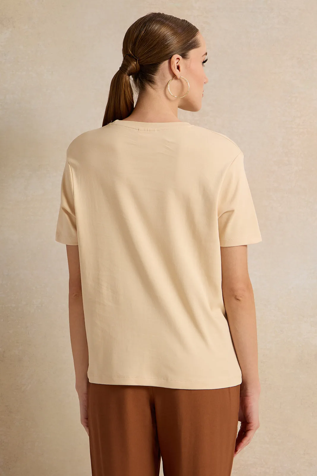 Women Beige Embroidered T-Shirt sold by Redtag product image thumbnail 3