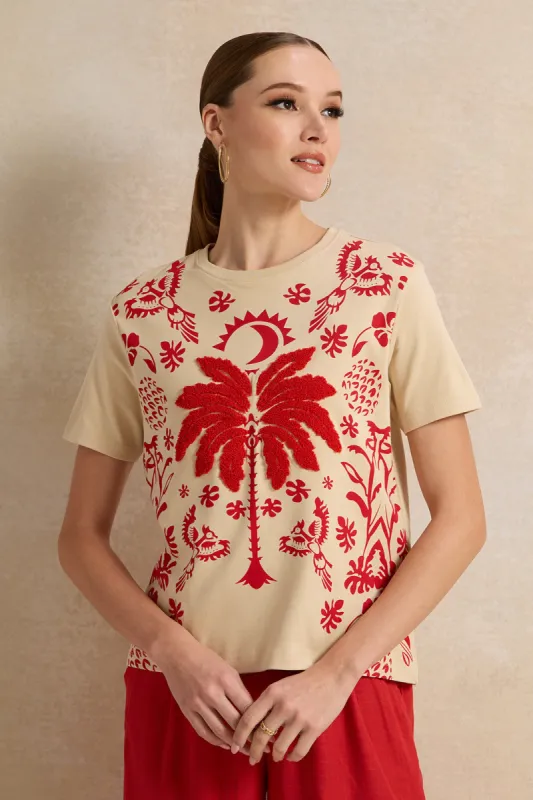 Women Ivory Embroidered T-Shirt sold by Redtag
