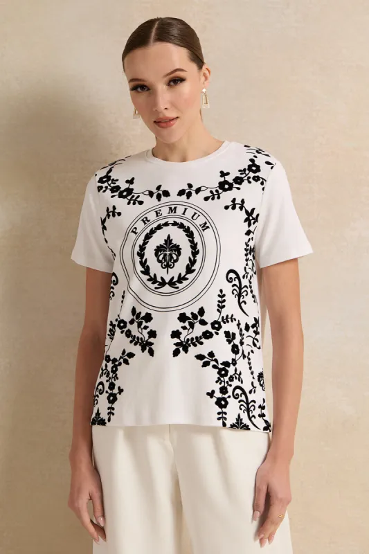 Women White Embroidered T-Shirt sold by Redtag
