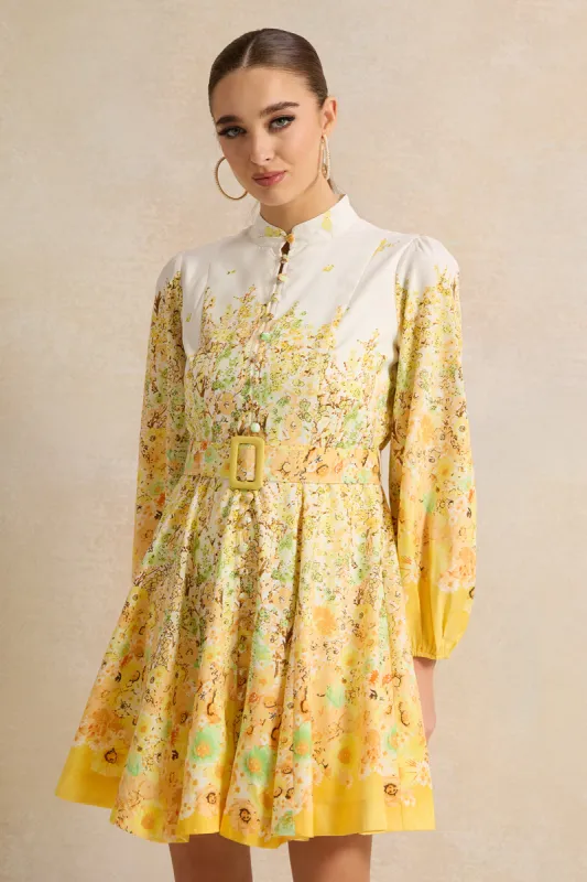 Women Yellow Printed Mini Dress sold by Redtag