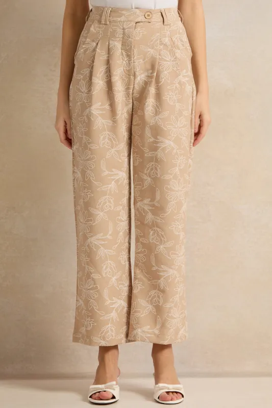 Women Beige Printed Pants sold by Redtag