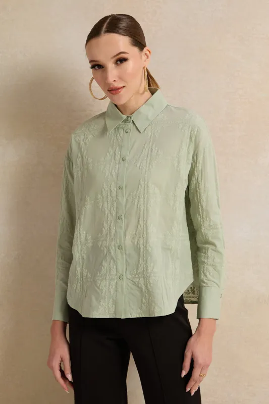 Women Green Cotton Printed Button Down Blouse sold by Redtag