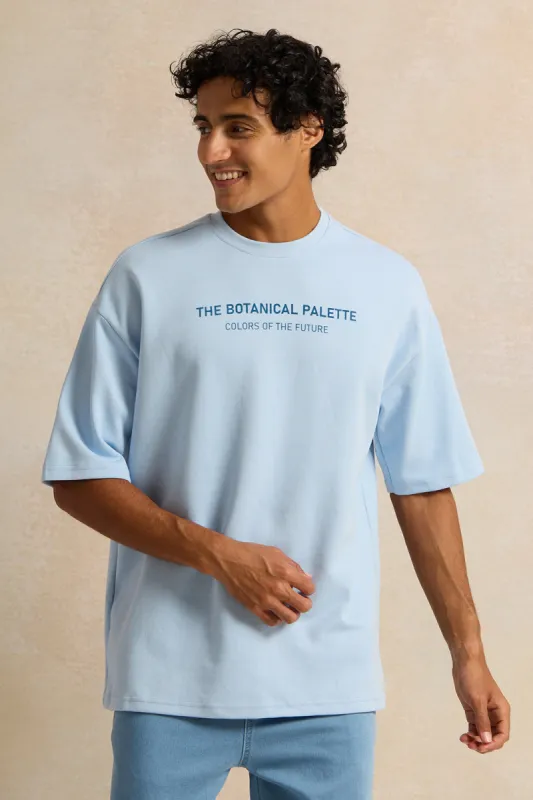 Men Blue Pleated Interlock Oversized T-Shirt sold by Redtag