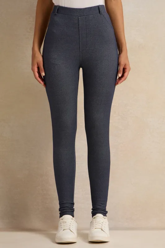 Women Navy Skinny Fit Legging With Belt Loop sold by Redtag