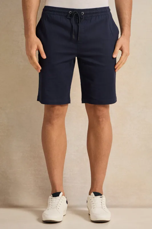 Men Navy Twill Elasticated Waist Shorts sold by Redtag