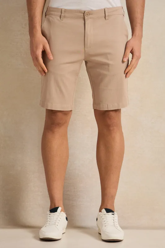 Men Beige Twill Regular Waist Shorts sold by Redtag