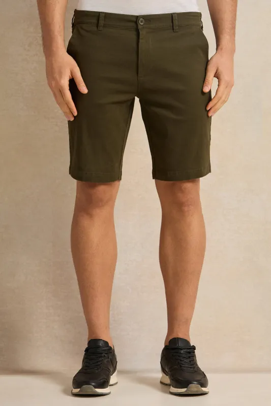 Men Olive Twill Regular Waist Shorts sold by Redtag
