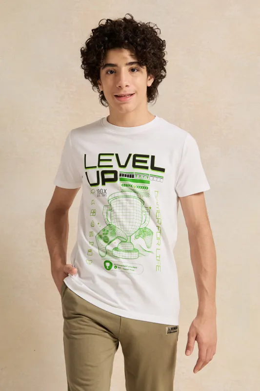 Senior Boys White Printed T-Shirt sold by Redtag