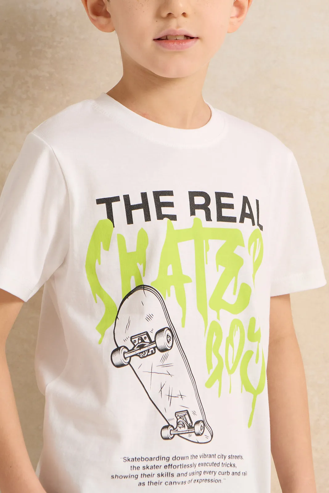 Boys White Skater Print Short Sleeve T-Shirt sold by Redtag product image thumbnail 4
