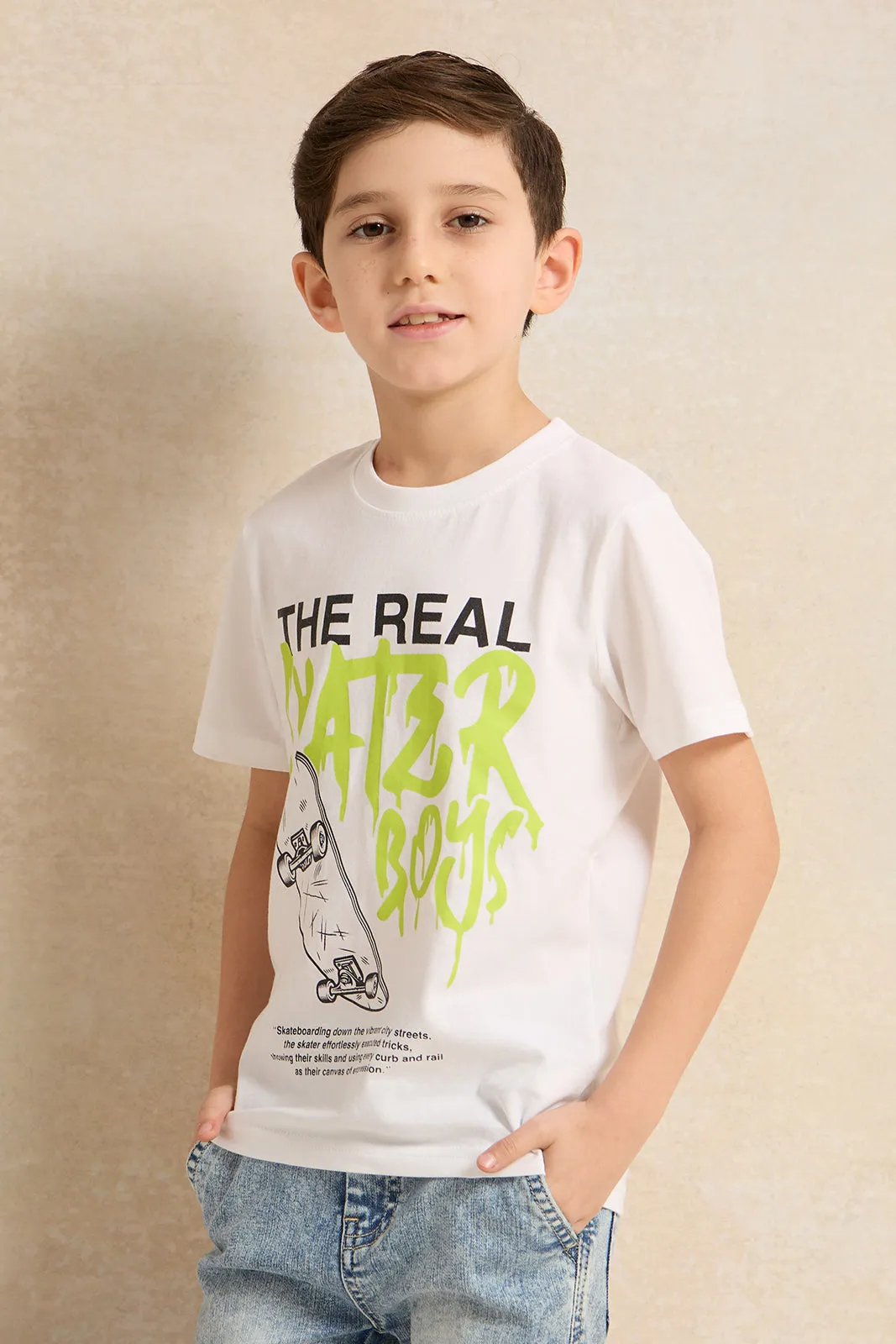 Boys White Skater Print Short Sleeve T-Shirt sold by Redtag