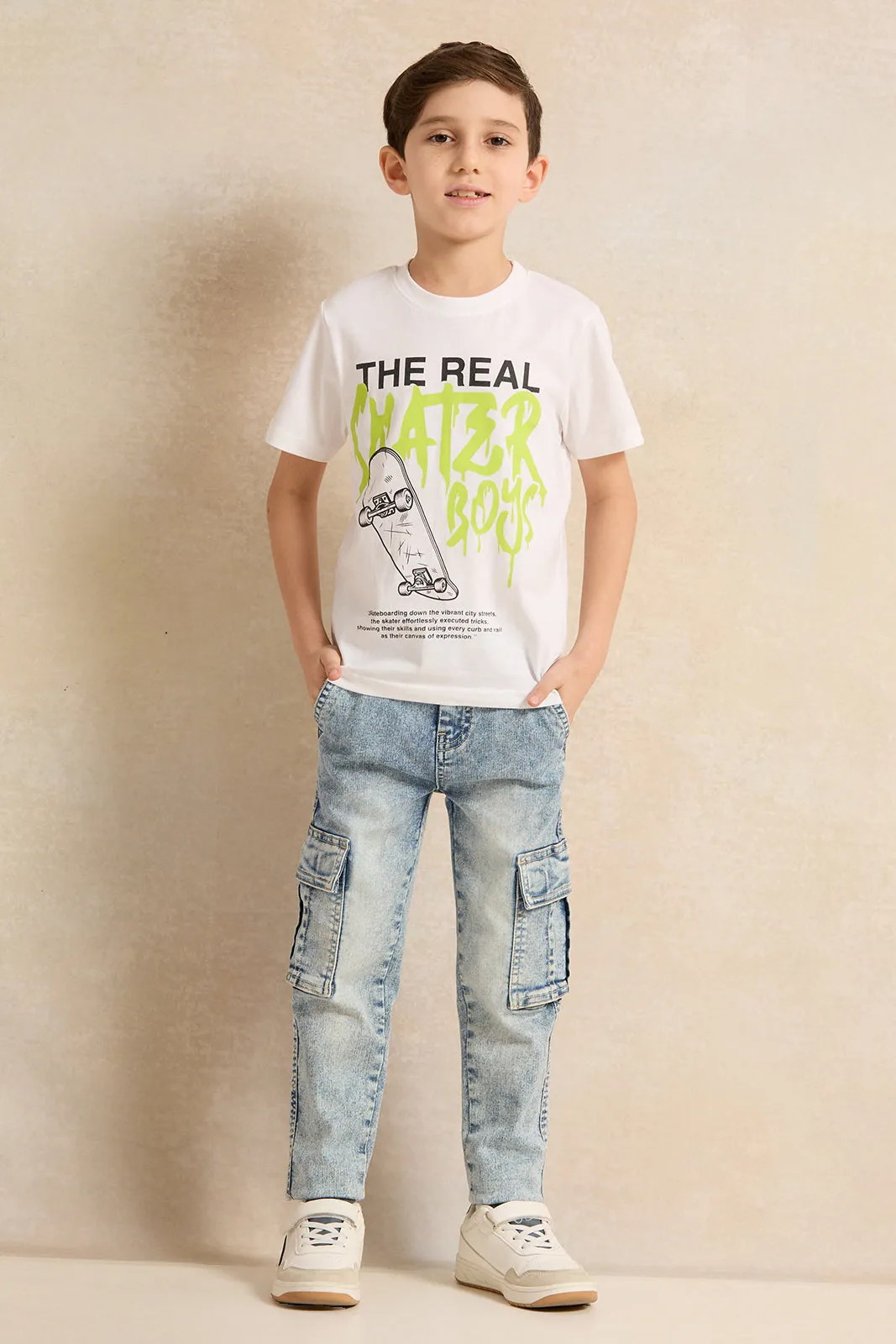 Boys White Skater Print Short Sleeve T-Shirt sold by Redtag product image thumbnail 2