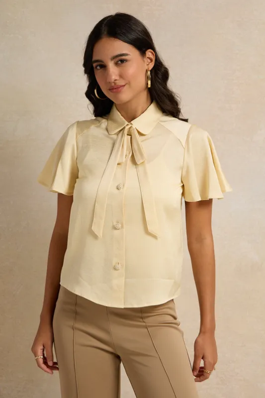 Women Beige Embellished Tie Up Blouse sold by Redtag