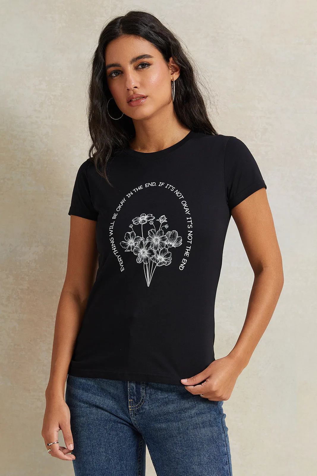 Women Black Printed T-Shirt sold by Redtag