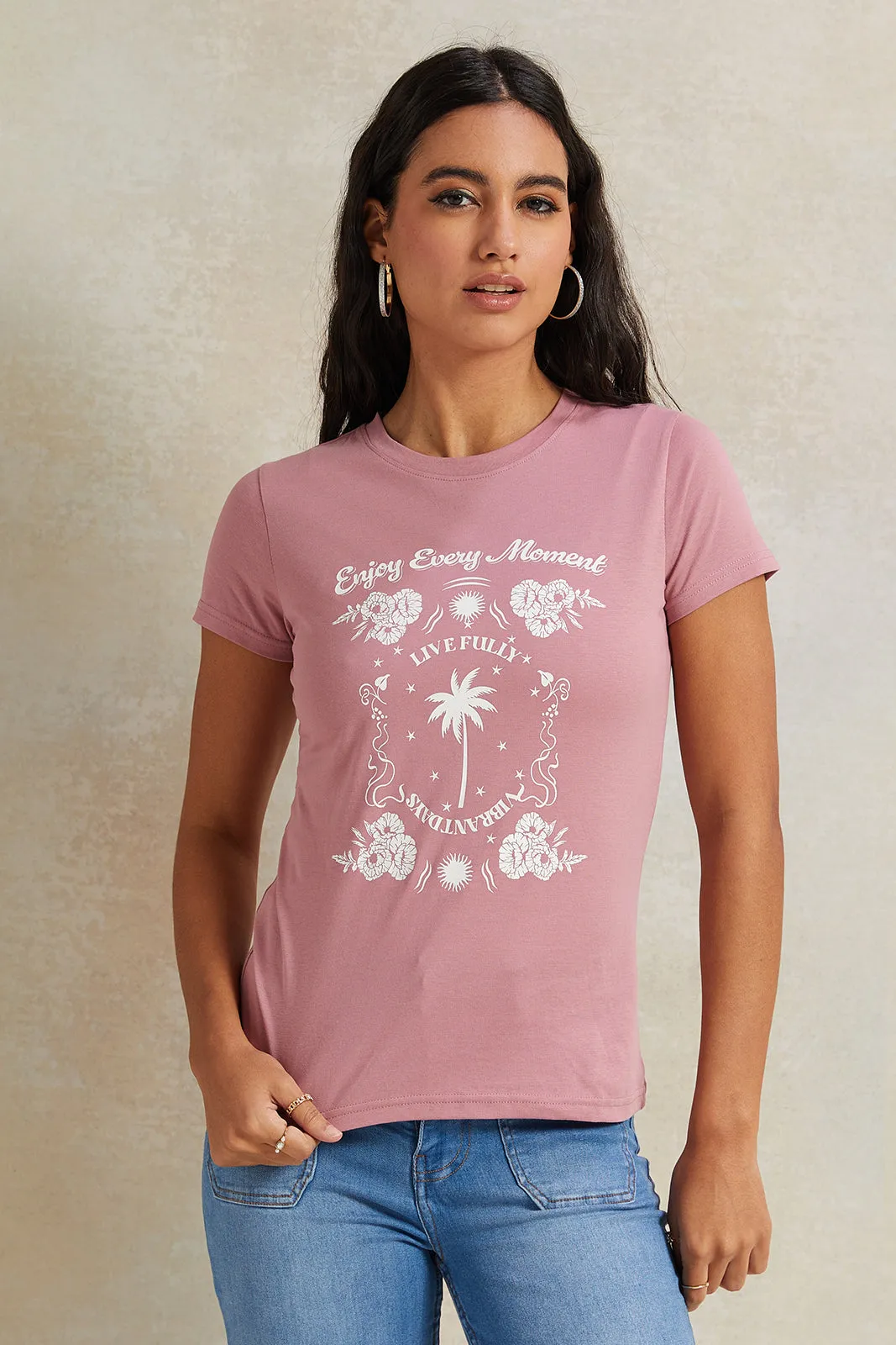 Women Lilac Printed T-Shirt sold by Redtag