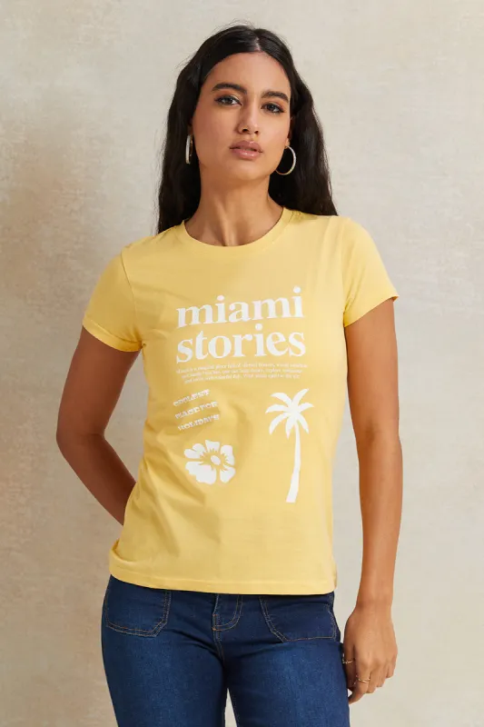 Women Yellow Printed T-Shirt sold by Redtag