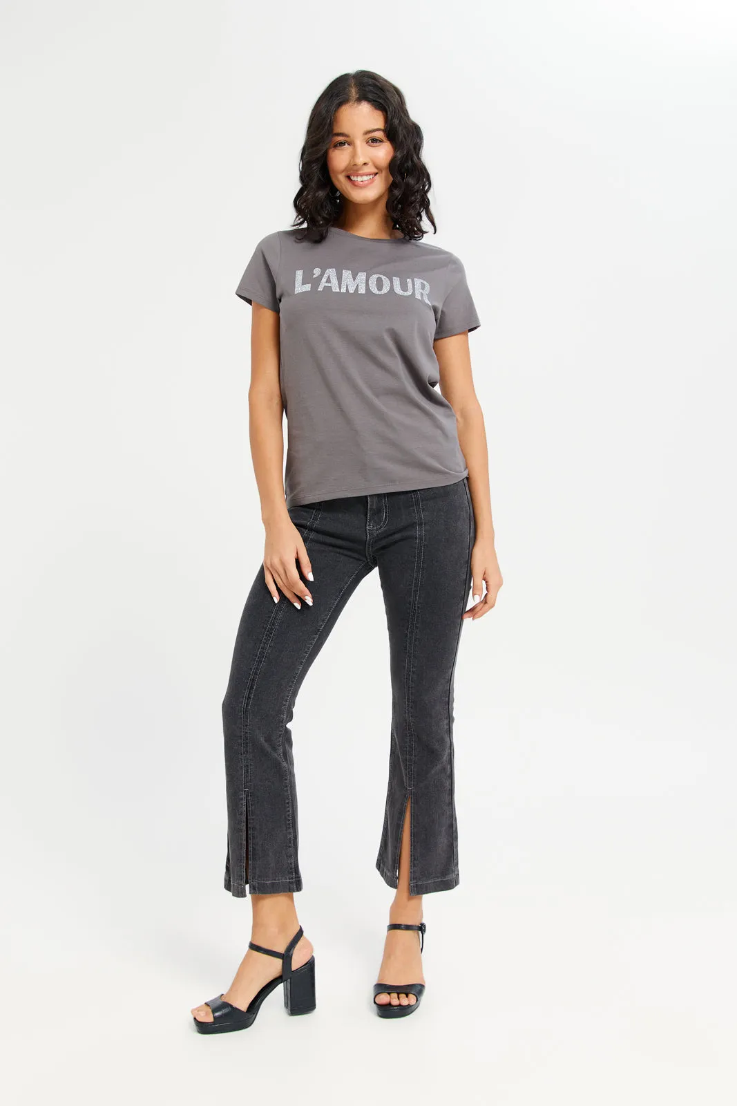 Women Grey Love Embossed T-Shirt sold by Redtag product image thumbnail 2