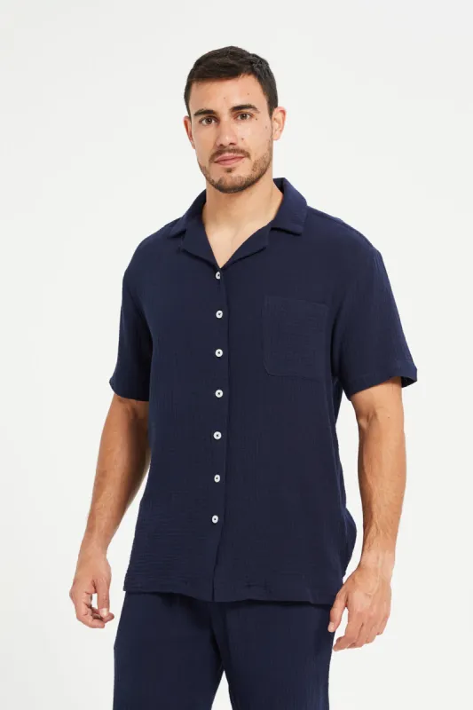 Men Navy Resort Collar Shirt sold by Redtag