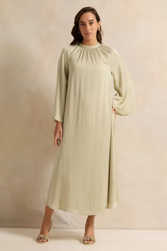 Women Green Braided Neck Kaftan sold by Redtag