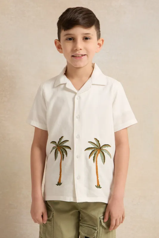 Boys White Embroidered Short Sleeve Shirt sold by Redtag