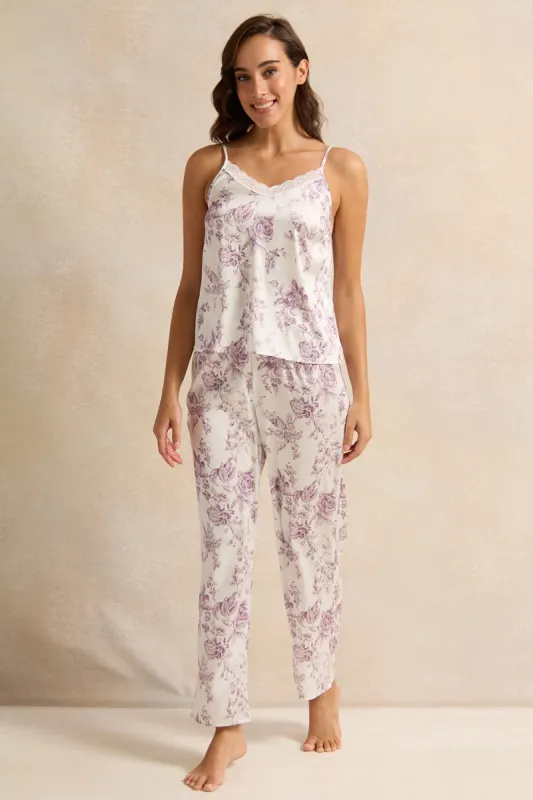 Women Lilac Floral Long Cami Set (2 Piece) sold by Redtag