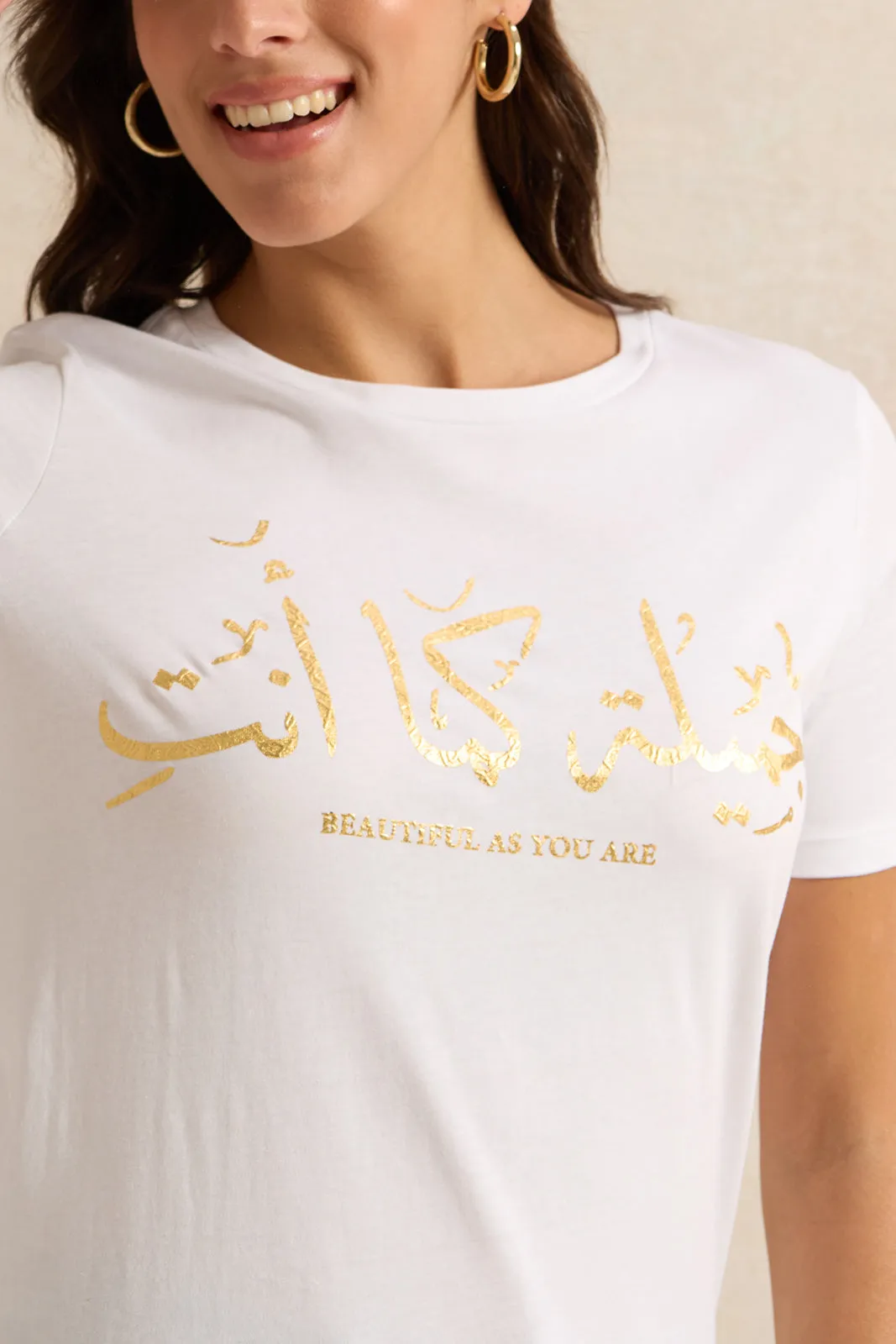 Women White Foil Printed T-Shirt sold by Redtag product image thumbnail 4