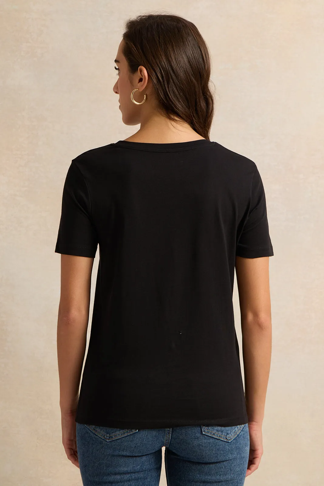 Women Black Foil Print T-Shirt sold by Redtag product image thumbnail 3