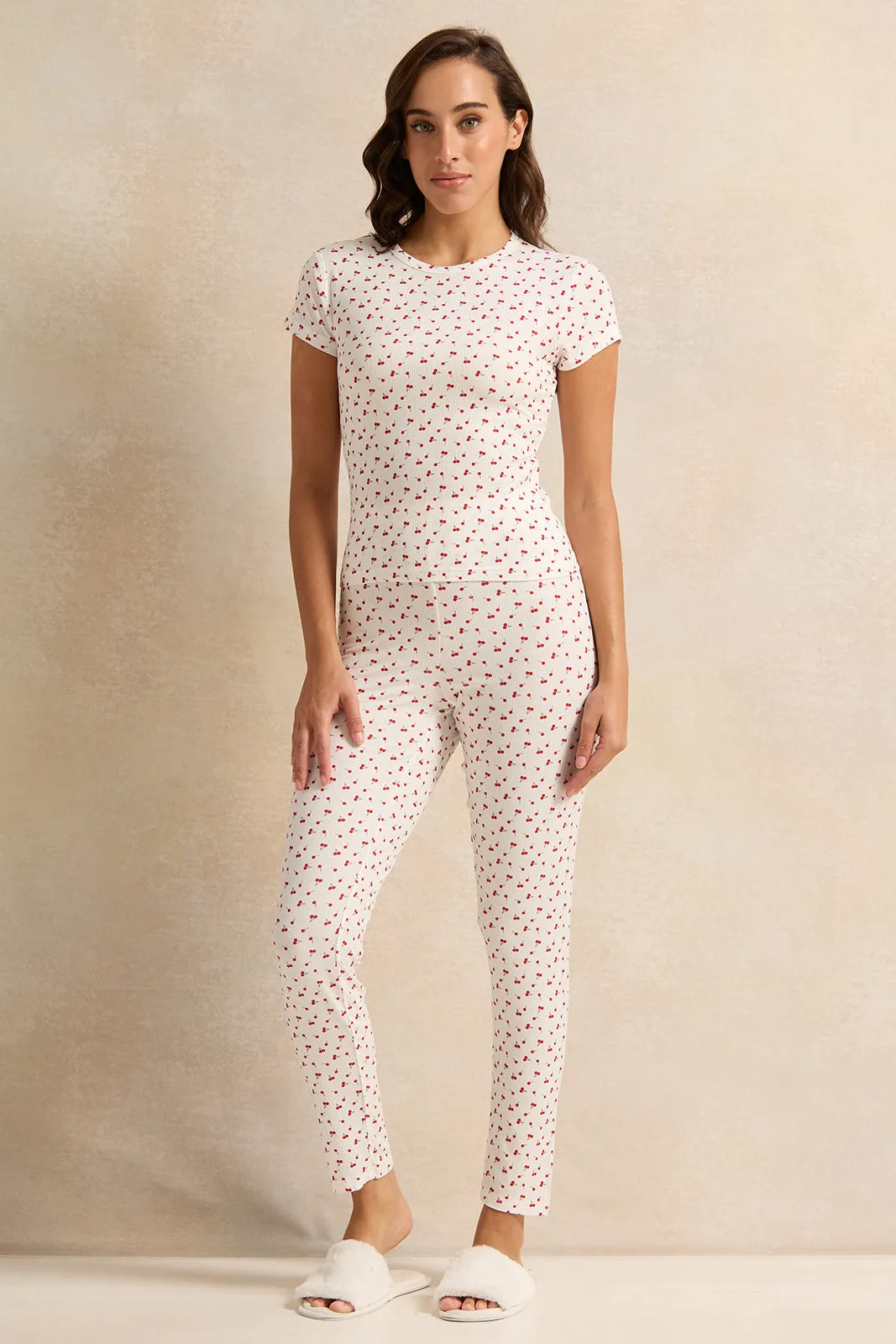 Women White Printed Pyjama Set (2 Piece) sold by Redtag