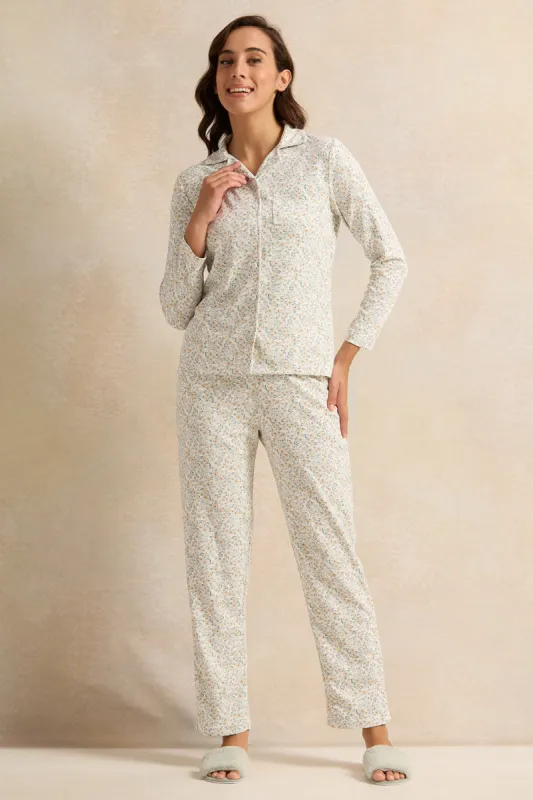 Women White Printed Pyjama Set (2 Piece) sold by Redtag