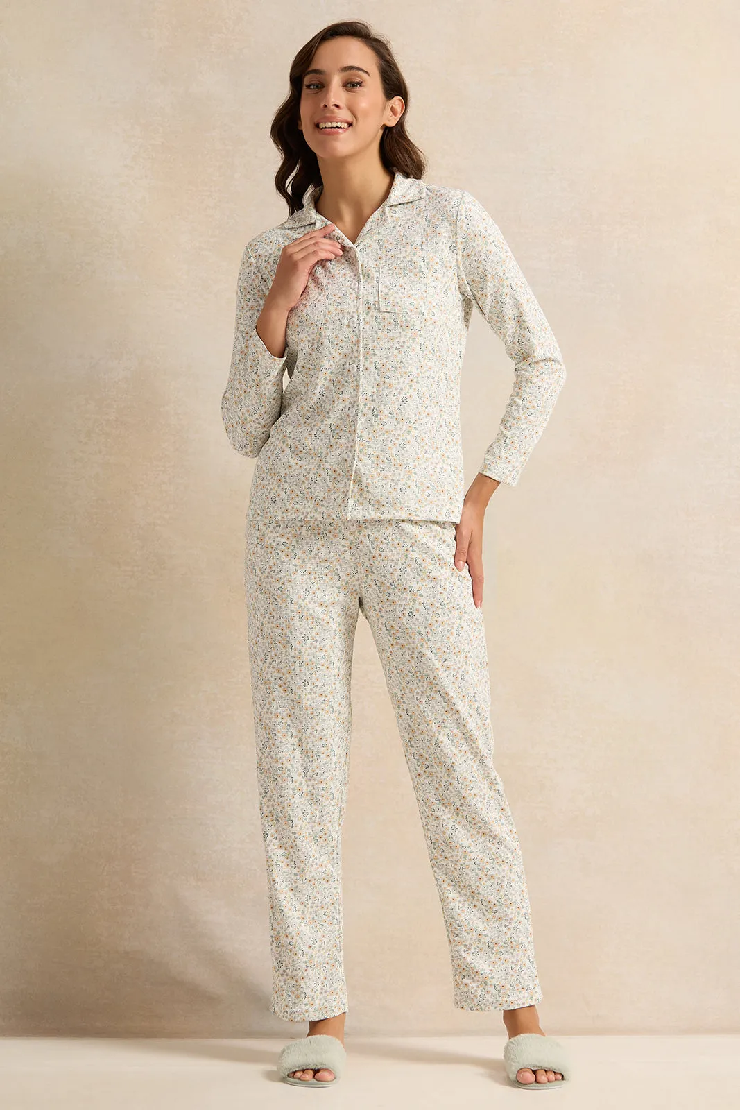 Women White Printed Pyjama Set (2 Piece) sold by Redtag