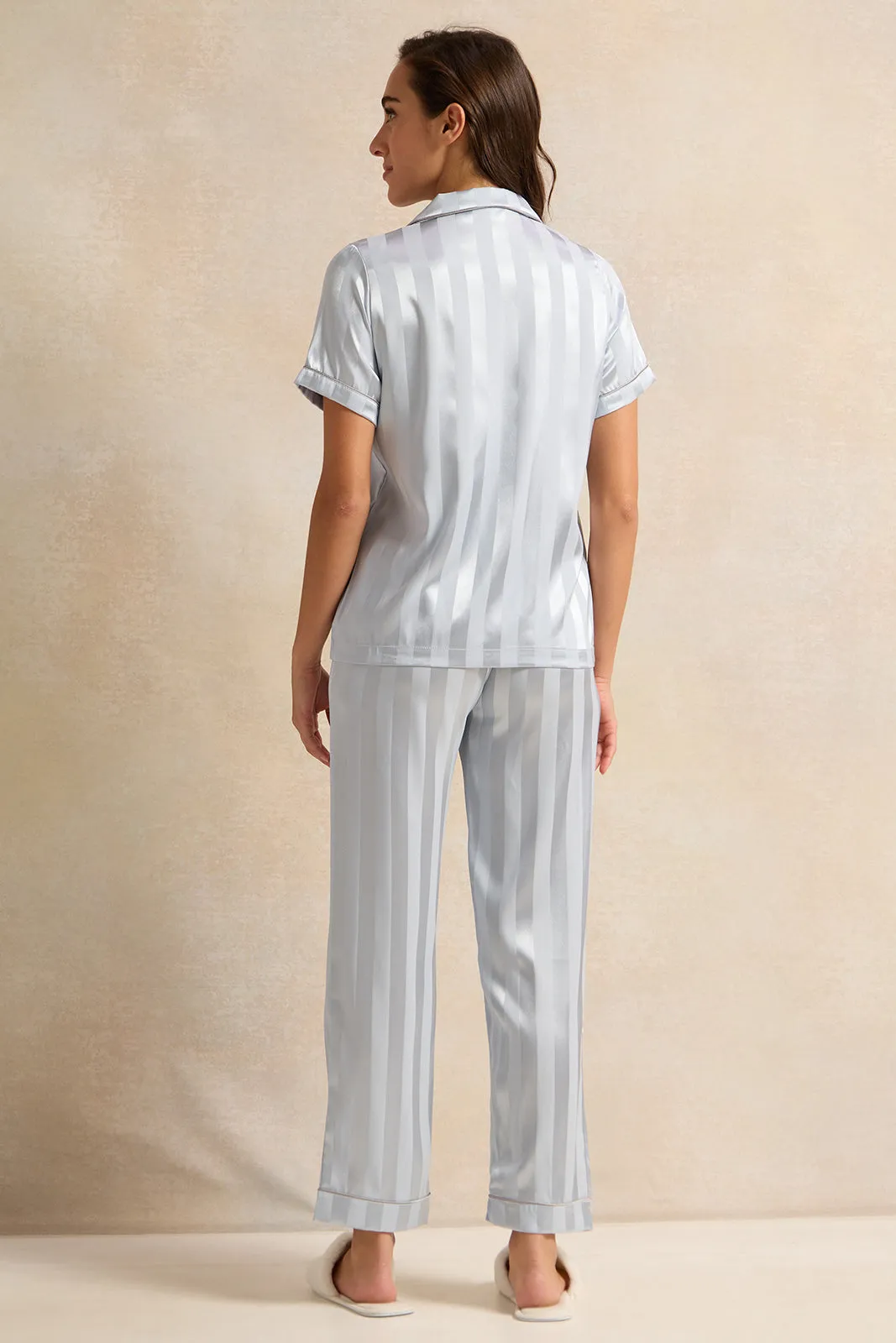 Women Blue Striped Classic Pyjama Set (2 Piece) sold by Redtag product image thumbnail 4