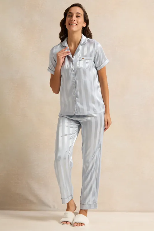 Women Blue Striped Classic Pyjama Set (2 Piece) sold by Redtag