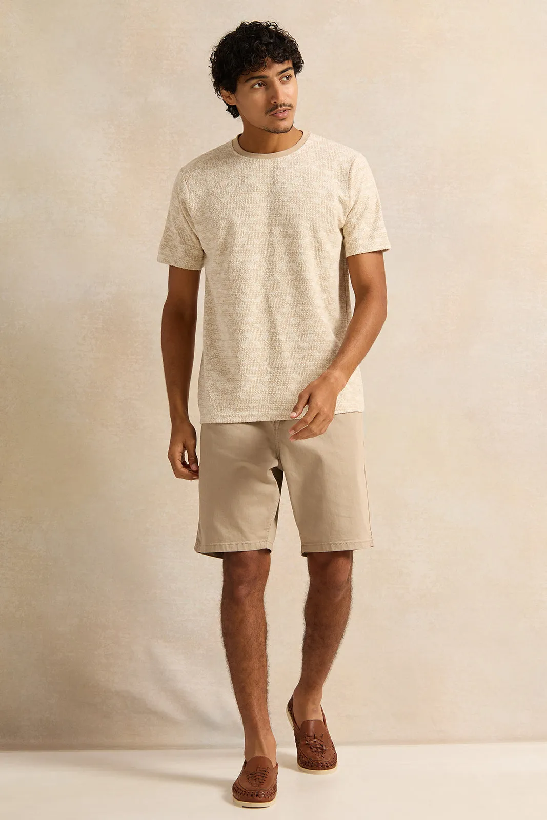 Men Beige Jacquard T-Shirt sold by Redtag product image thumbnail 2