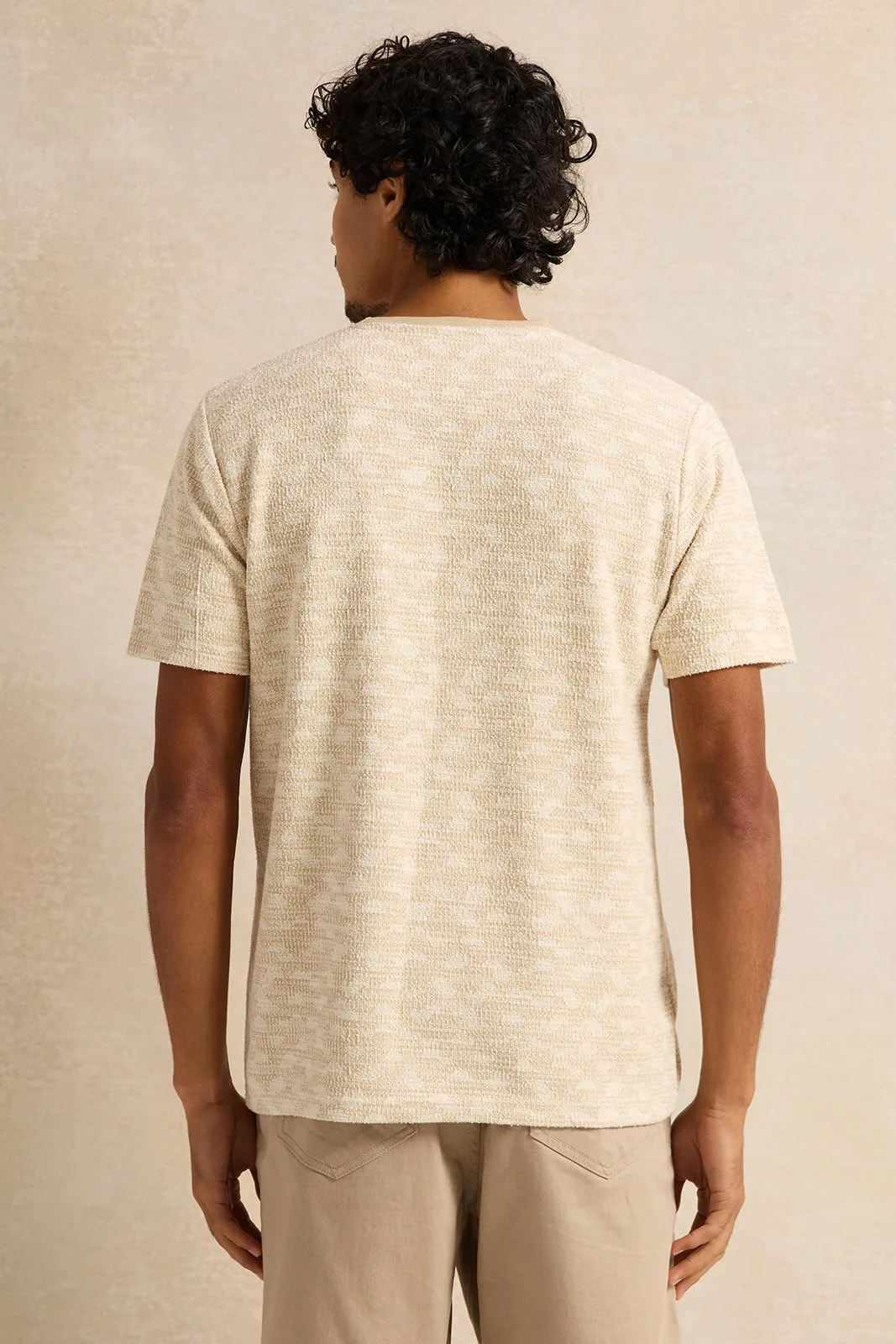 Men Beige Jacquard T-Shirt sold by Redtag product image thumbnail 3