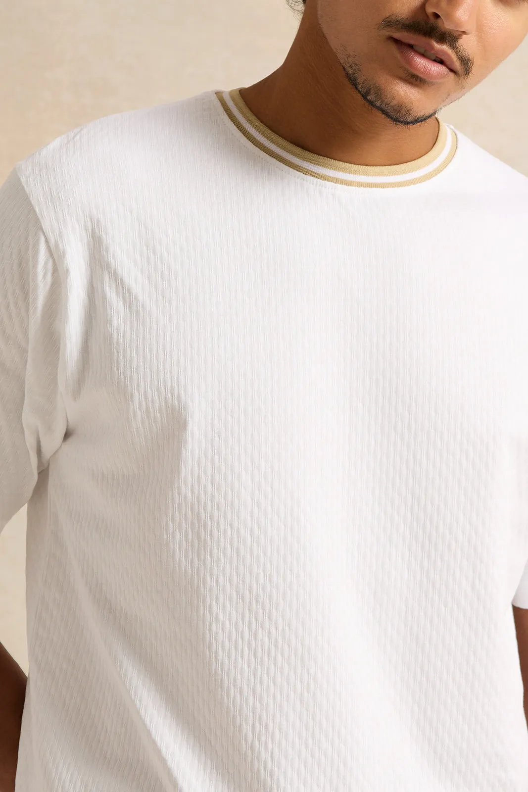 Men White Jacquard T-Shirt sold by Redtag product image thumbnail 4
