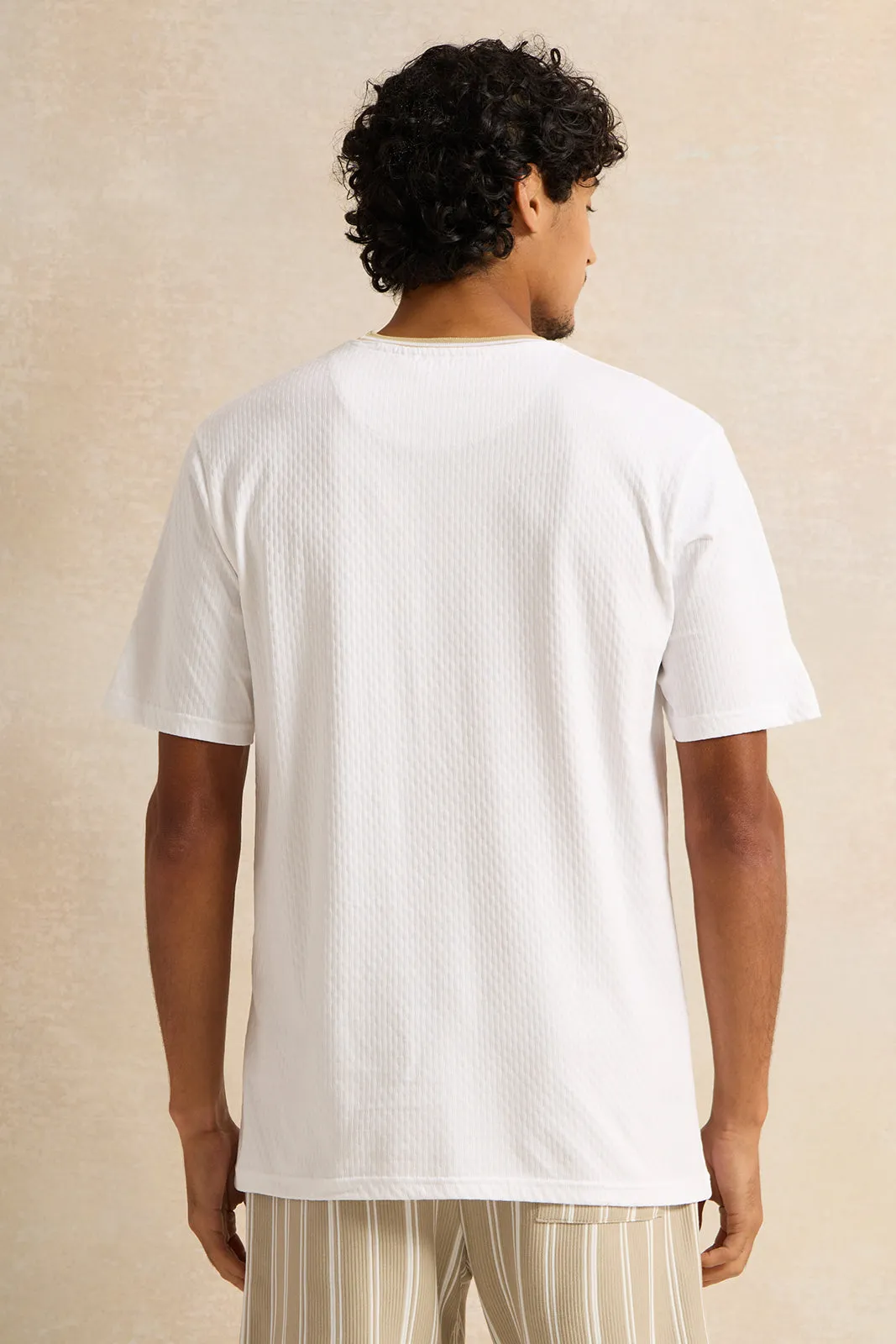 Men White Jacquard T-Shirt sold by Redtag product image thumbnail 3