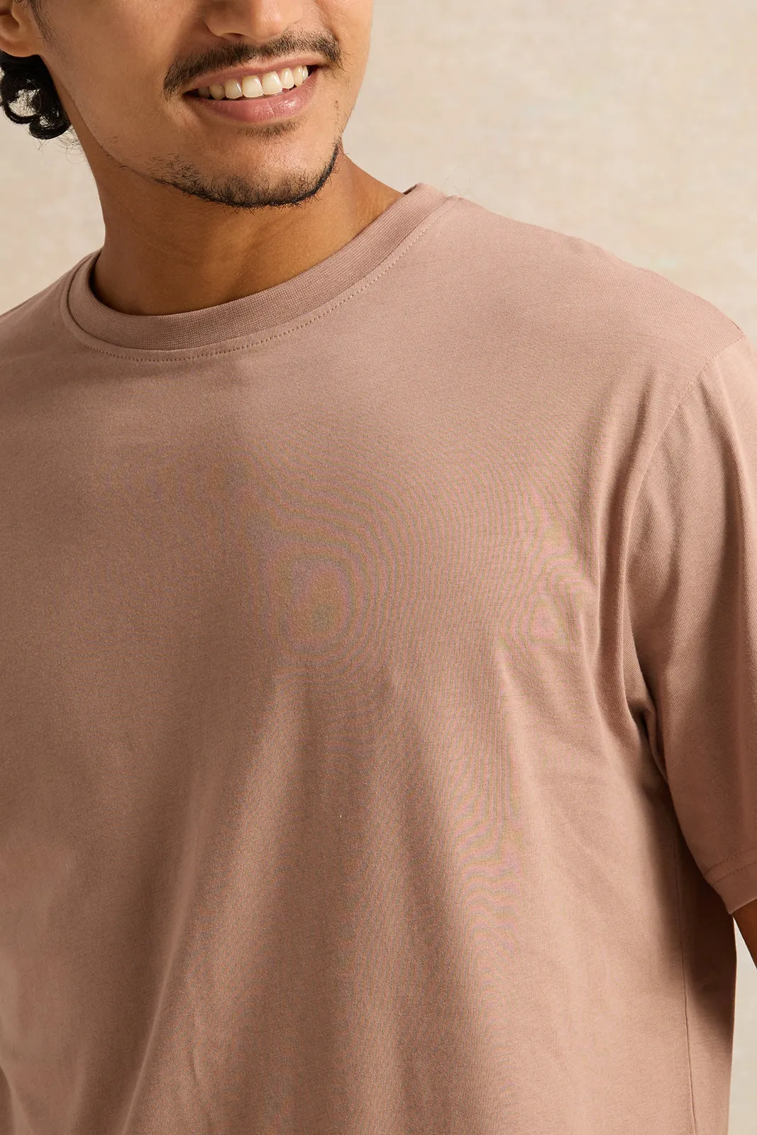 Men Beige Solid T-Shirt sold by Redtag product image thumbnail 4