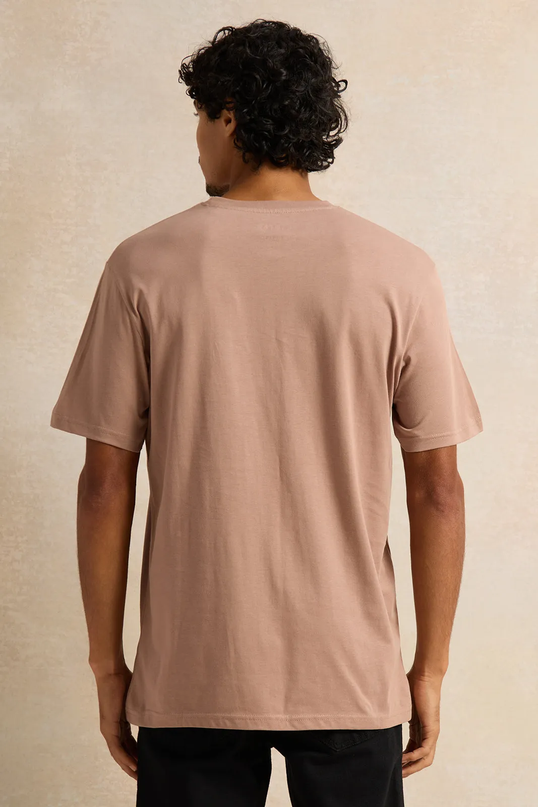 Men Beige Solid T-Shirt sold by Redtag product image thumbnail 3