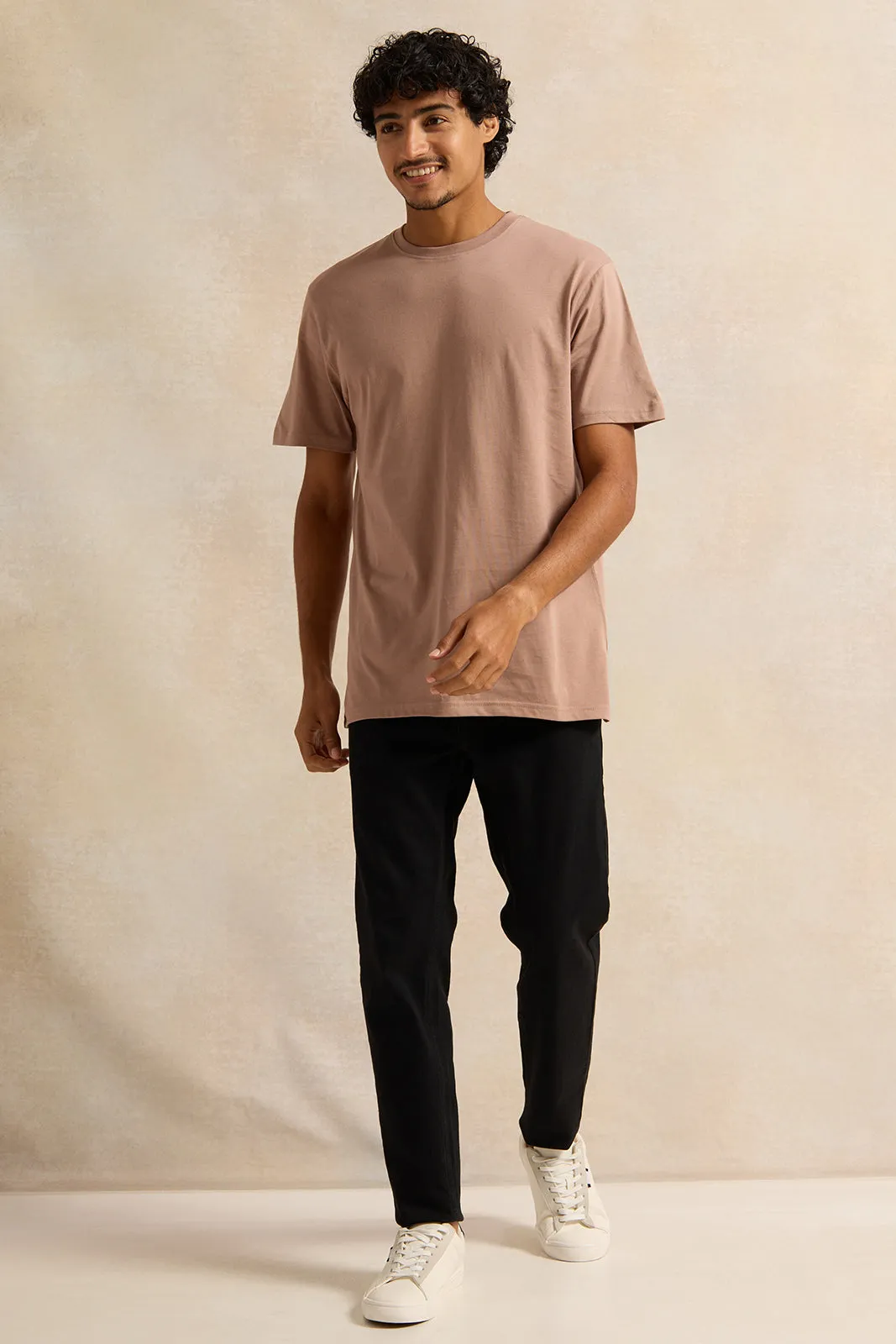 Men Beige Solid T-Shirt sold by Redtag product image thumbnail 2