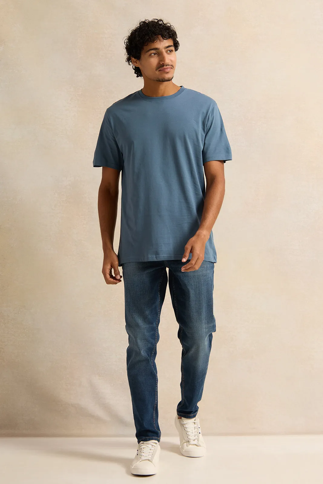 Men Blue Solid Short Sleeved T-Shirt sold by Redtag product image thumbnail 2