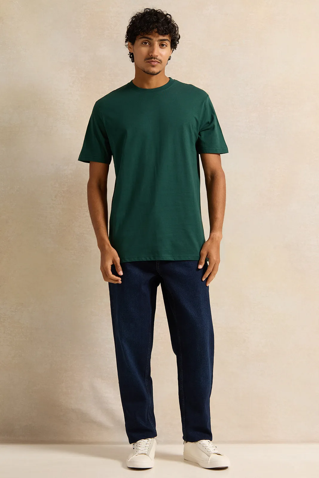 Men Green Solid Short Sleeved T-Shirt sold by Redtag product image thumbnail 2