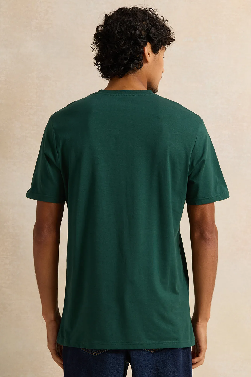 Men Green Solid Short Sleeved T-Shirt sold by Redtag product image thumbnail 3