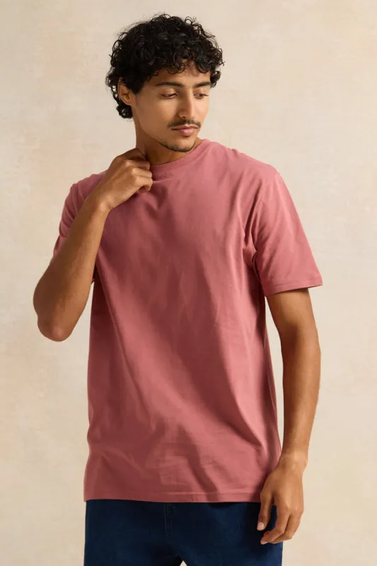 Men Burgundy Solid T-Shirt sold by Redtag
