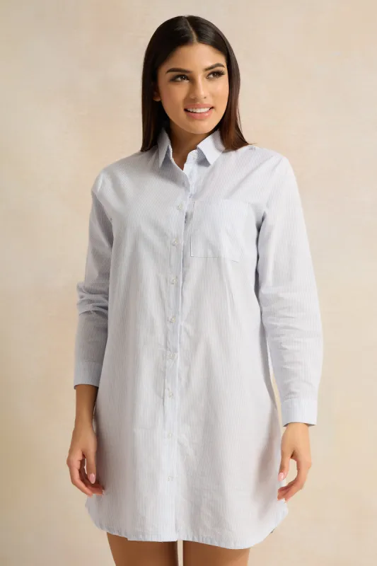 Women Blue Collared Nightshirt sold by Redtag