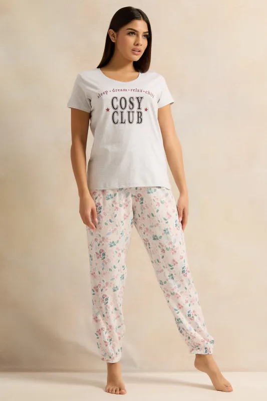 Women White Short Sleeved Pyjama Set (2 Piece) sold by Redtag