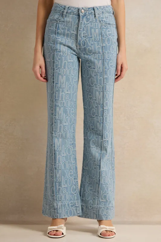 Women Blue Printed High Waisted Denim sold by Redtag