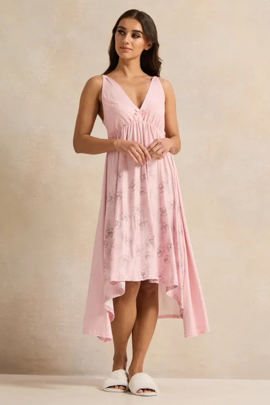 Women Pink Printed Chemise sold by Redtag