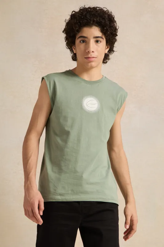 Senior Boys Mint Printed Sleeveless T-Shirt sold by Redtag
