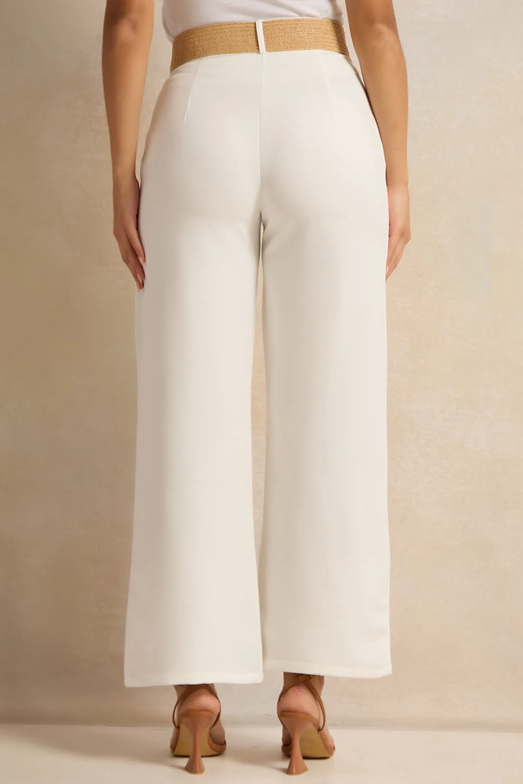 Women White Belted Straight Fit Trousers sold by Redtag product image thumbnail 3