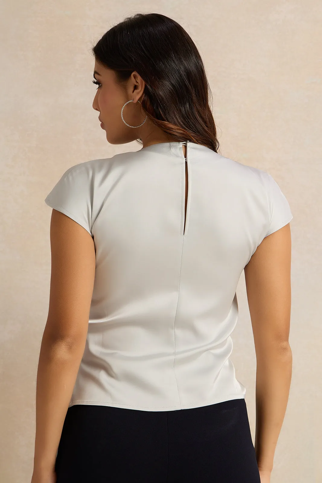 Women Silver Satin Side Ruched Top sold by Redtag product image thumbnail 3